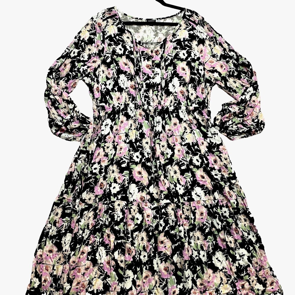 Torrid Dress Womens 2X Black Long Sleeve Mini Bubble Charmeuse